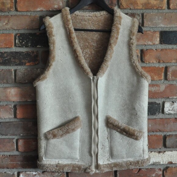 Vintage Handmade Shearling Sheepskin Leather Wool Western Vest Australia M - Picture 1 of 7